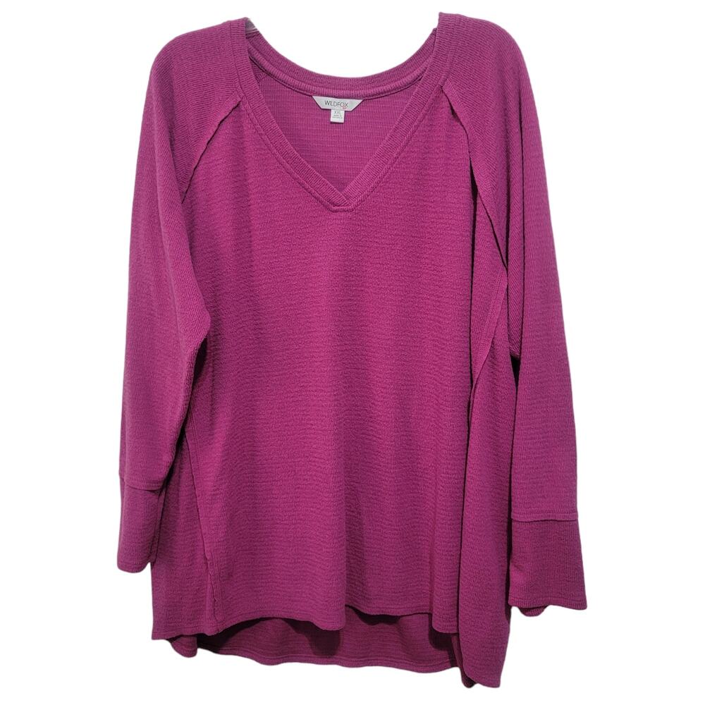 Wildfox Womens Valentines Day Pink Raglan Sleeve V Neck Sweater XXL